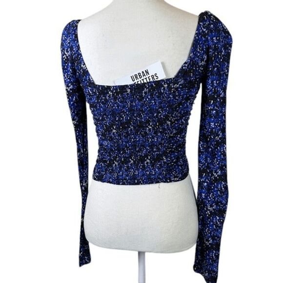 NWT Urban Outfitters Juliana Ruched Crop Peekaboo Stretch Blue Black Size Small - Picture 5 of 12
